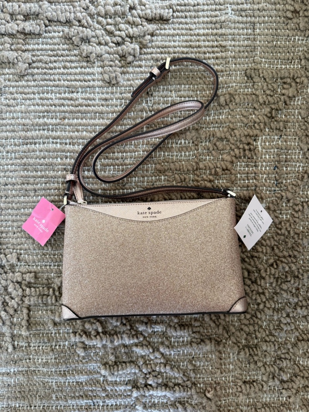 NWT Kate Spade New York Rose Gold Glitter Crossbody Bag